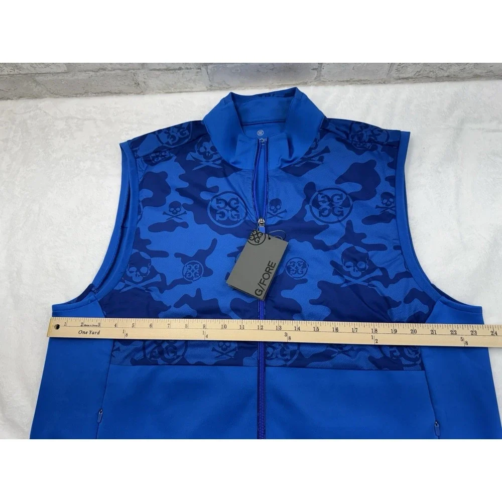 New G/Fore Golf Mens Exploded Camo Stretch Tech Vest Surf Blue‎ Pockets Size XL